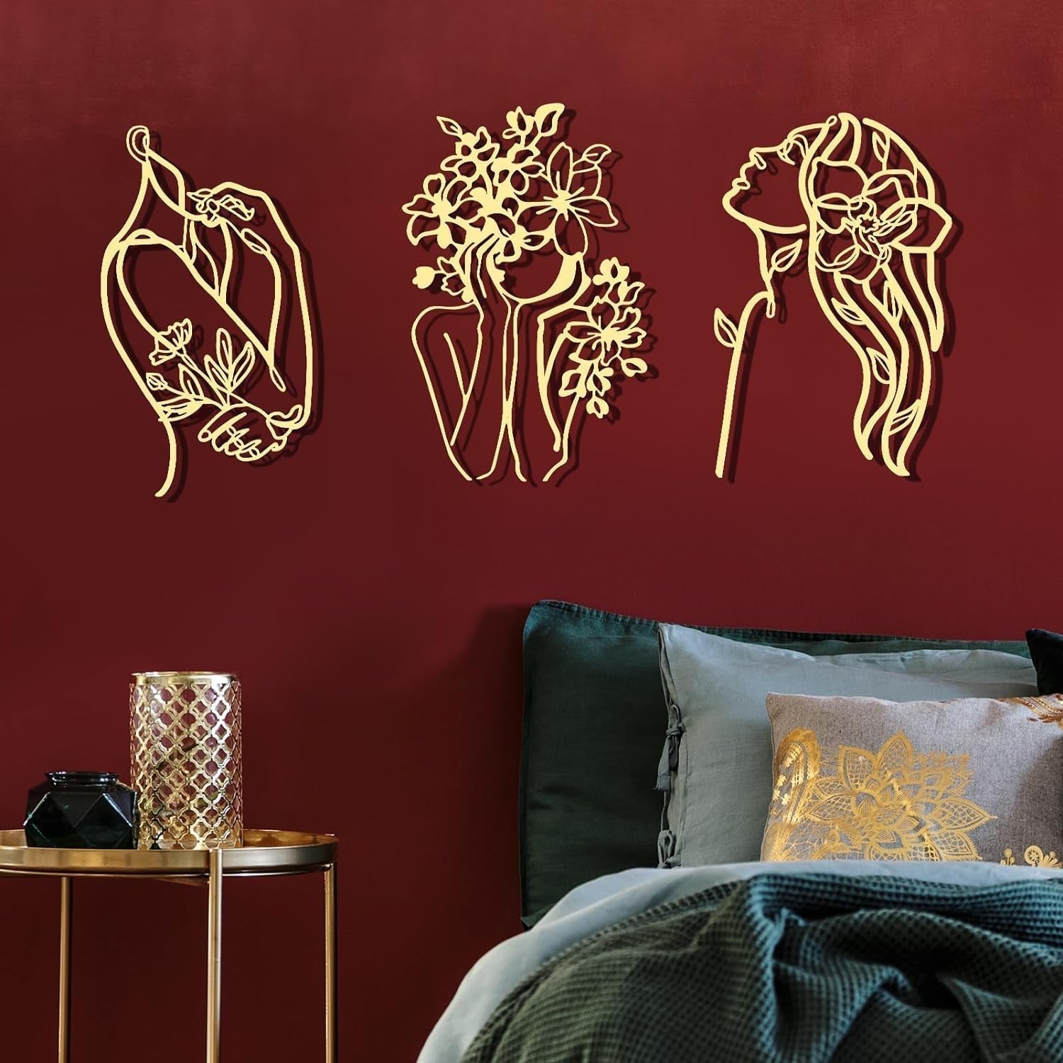 3 Stück Metall, minimalistische Frau, Wandkunst, Deko, modernes Metall, abstrakte Frau, Wandkunst, weibliche Einzelstrichzeichnungen zum Aufhängen für Wohnzimmer (schwarz, modern), Statuetten und Skulpturen, Naty Shop Gold, elegant