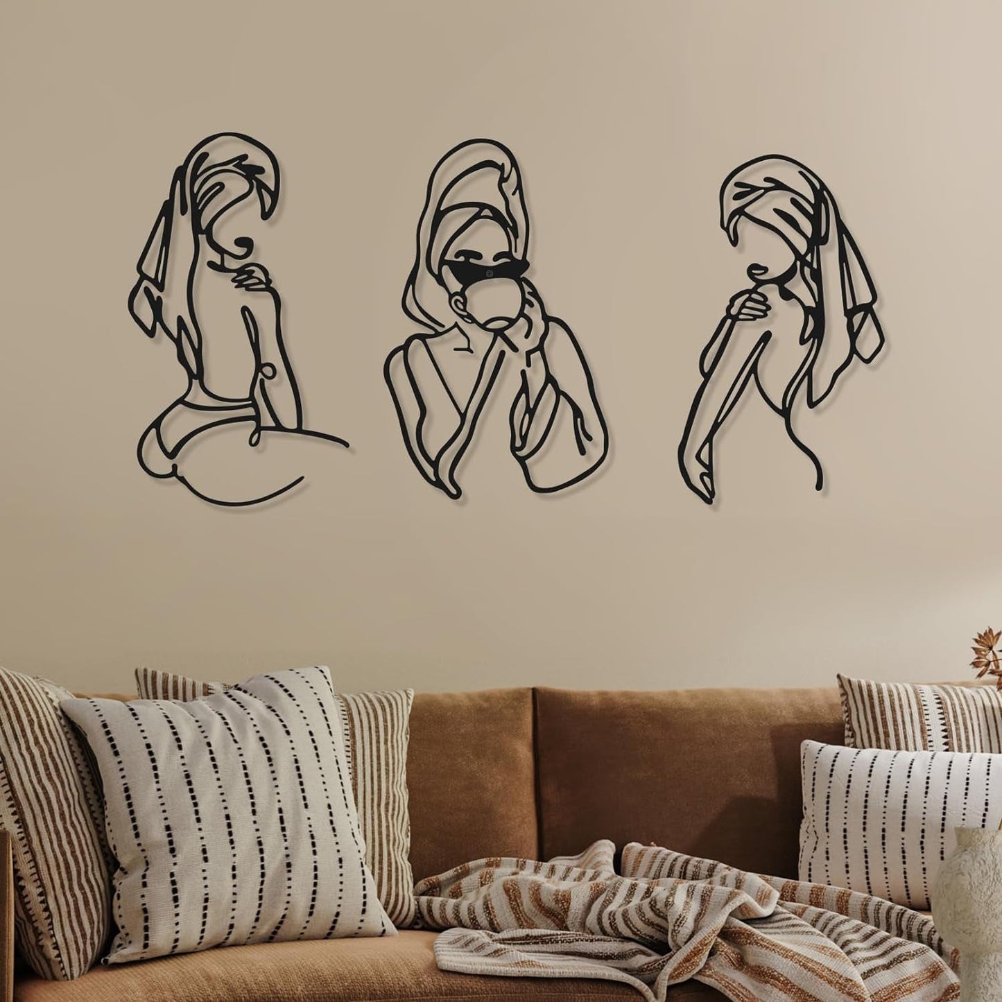 3 Stück minimalistische Frau-Wandkunst aus Metall im Art-Deco-Stil, moderne abstrakte Frau-Wandkunst aus Metall, weibliche Einzelstrichzeichnungen zum Aufhängen für das Wohnzimmer (schwarz, modern). Statuetten und Skulpturen von Naty Shop, Schwarz, 35 L x 25 B cm
