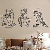 3 Stück minimalistische Frau aus Metall, Wandkunst, Deko, moderne abstrakte Frau, Wandkunst aus Metall, weibliche Einzelstrichzeichnungen zum Aufhängen für das Wohnzimmer (schwarz, modern). Statuetten und Skulpturen, Naty Shop, schwarz, modern