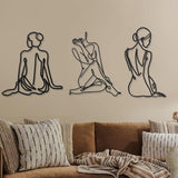 3 Stück Metall minimalistische Frau Wandkunst Art Deco moderne Metall abstrakte Frau Wandkunst weibliche Einzellinienzeichnungen zum Aufhängen für Wohnzimmer (schwarz, modern) Statuetten und Skulpturen Naty Shop Black Vintage