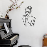 3 Stück minimalistische Frau-Wandkunst aus Metall, moderne Art-Deco-Wandkunst aus Metall, abstrakte Frauenwandkunst, weibliche Einzelstrichzeichnungen zum Aufhängen für das Wohnzimmer (schwarz, modern). Statuetten und Skulpturen Naty Shop