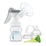 Manuelle Milchpumpe mit Softshape-Schutz aus 100 % Silikon (B, 25-mm-Flansch) und Anti-Kolik-Optionen + 150-ml-Weithalsflasche mit langsam fließendem Sauger der Stufe 1 Zubehör Essen und Stillen Bebe Naty Shop