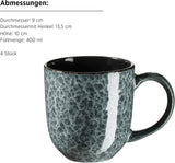 MÄSER 934110 Serie Filippa, Keramik-Geschirrset für 4 Personen, Modernes kombiniertes Geschirrset mit 16 Teilen; Teller, Schalen und Tassen mit reaktiver Glasur in Grün und Schwarz, Steinzeug, Grün