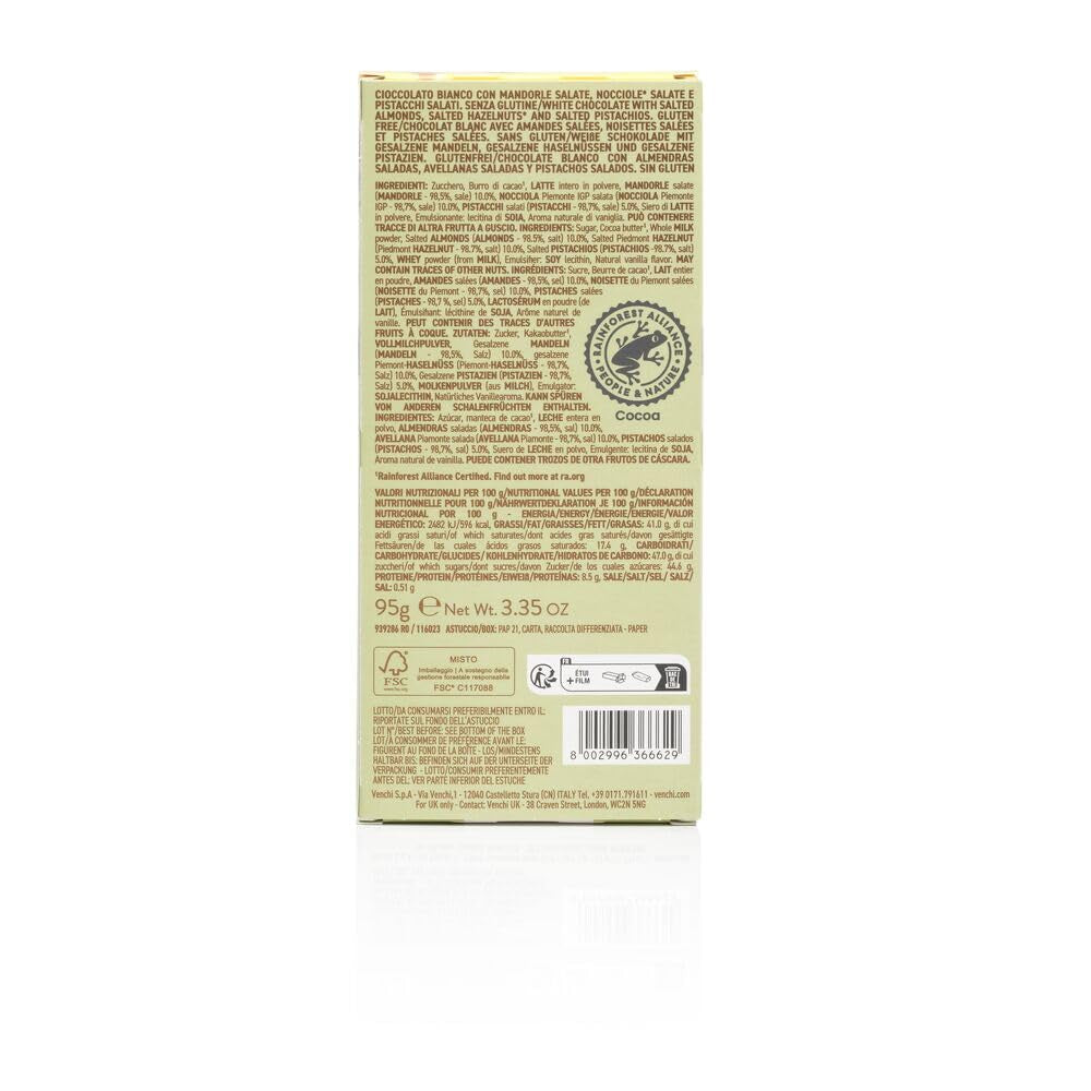 Venchi – Gesalzener Haselnussriegel, gesalzene Haselnüsse, Mandeln und Pistazien, 95 g, mit „Piemont-Haselnüssen“, glutenfrei, ohne künstliche Farbstoffe und ohne Konservierungsstoffe