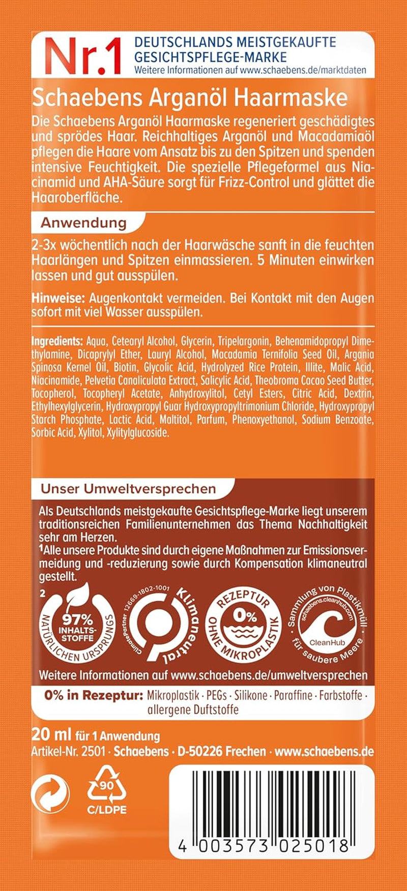 Haarmaske mit Arganöl – Frizz-Kontrolle – für strapaziertes und brüchiges Haar VEGAN Haarmaske Naty Shop