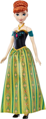 Mattel Disney Frozen Singing Anna Doll – 30-Sekunden-Liedausschnitt, klassisches Schloss-Outfit, abnehmbarer weicher Rock, kämmbares Haar, für Kinder ab 3 Jahren, deutsche Version, HMG41