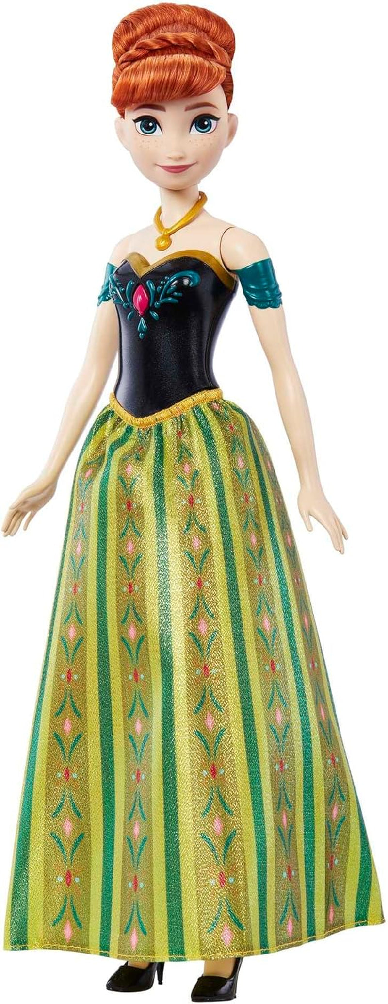 Mattel Disney Frozen Singing Anna Doll – 30-Sekunden-Liedausschnitt, klassisches Schloss-Outfit, abnehmbarer weicher Rock, kämmbares Haar, für Kinder ab 3 Jahren, deutsche Version, HMG41