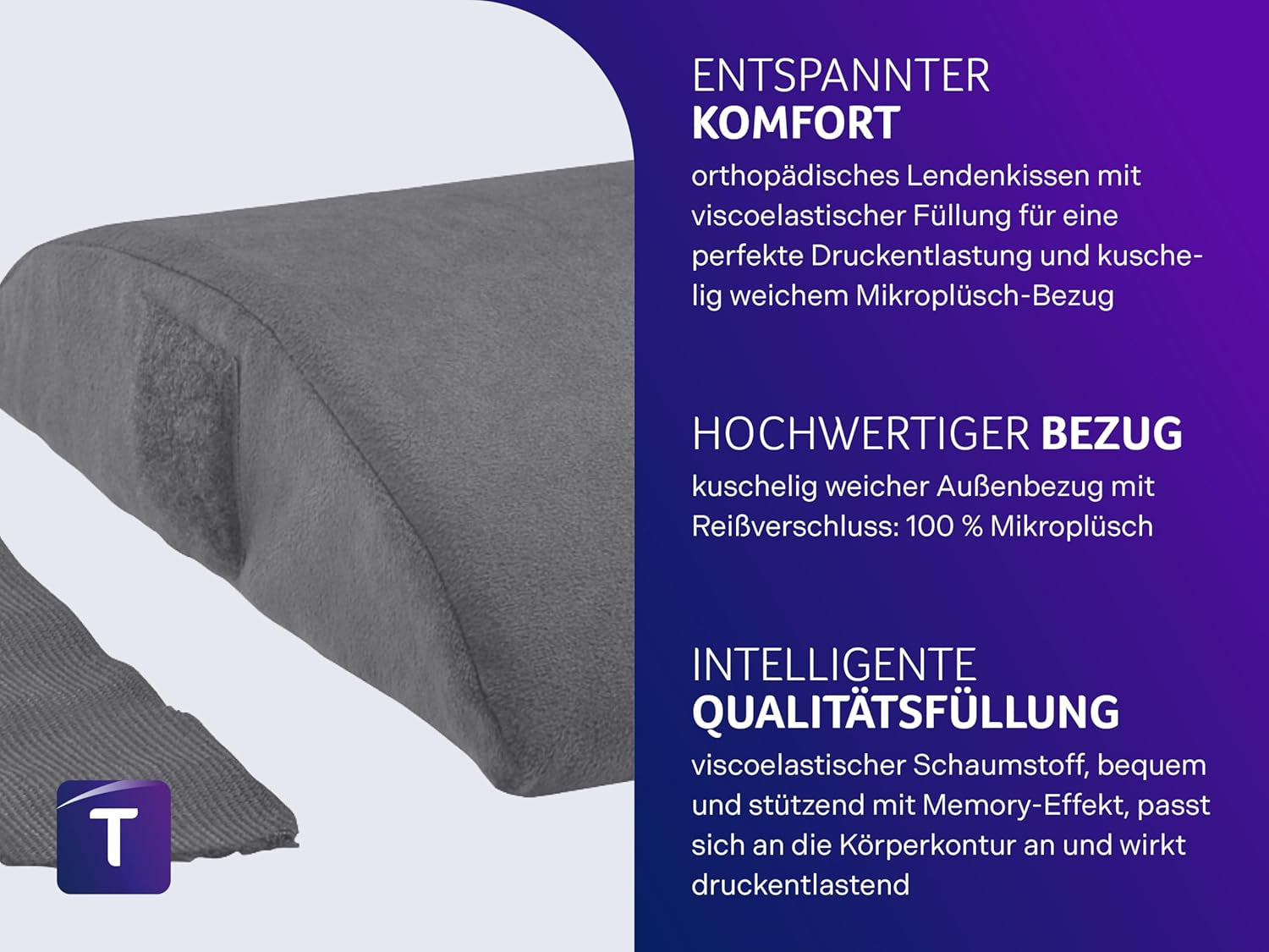 Traumnacht Orthopädisches Rücken-/Lendenkissen mit viskoelastischem Schaumstoffkern und hautfreundlichem Microfleece-Bezug, Öko-Tex zertifiziert, hergestellt nach deutschen Qualitätsstandards