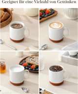 MALACASA Kaffeebecher-Set, 350 ml Steinzeugbecher-Set für 4 Personen, moderne Kaffeebecher für Tee, Saft, Latte, Cappuccino, heiße Schokolade. Spülmaschinen- und mikrowellengeeignet, TARA-Serie, Khakiweiß