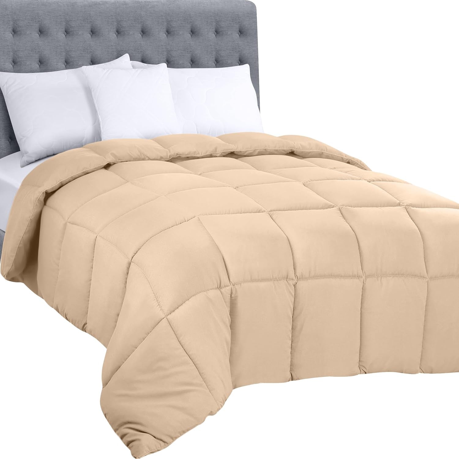 Utopia Bedding Ganzjahres-Bettdecke, 250 g/m², Plüschfüllung aus silikonisierter Faser, Doppelbett, genäht in Box (Doppelbett XL, Hellgrau), Naty Shop, Beige, Twin-Steppdecken und Bettdecken (1 Packung)