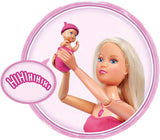 Simba 105733480 – Steffi Love Babyrucksack, schwangere Puppe mit Baby und tollen Geräuschen, Babyzubehör und Babytrage, rosa Naty Shop Dolls