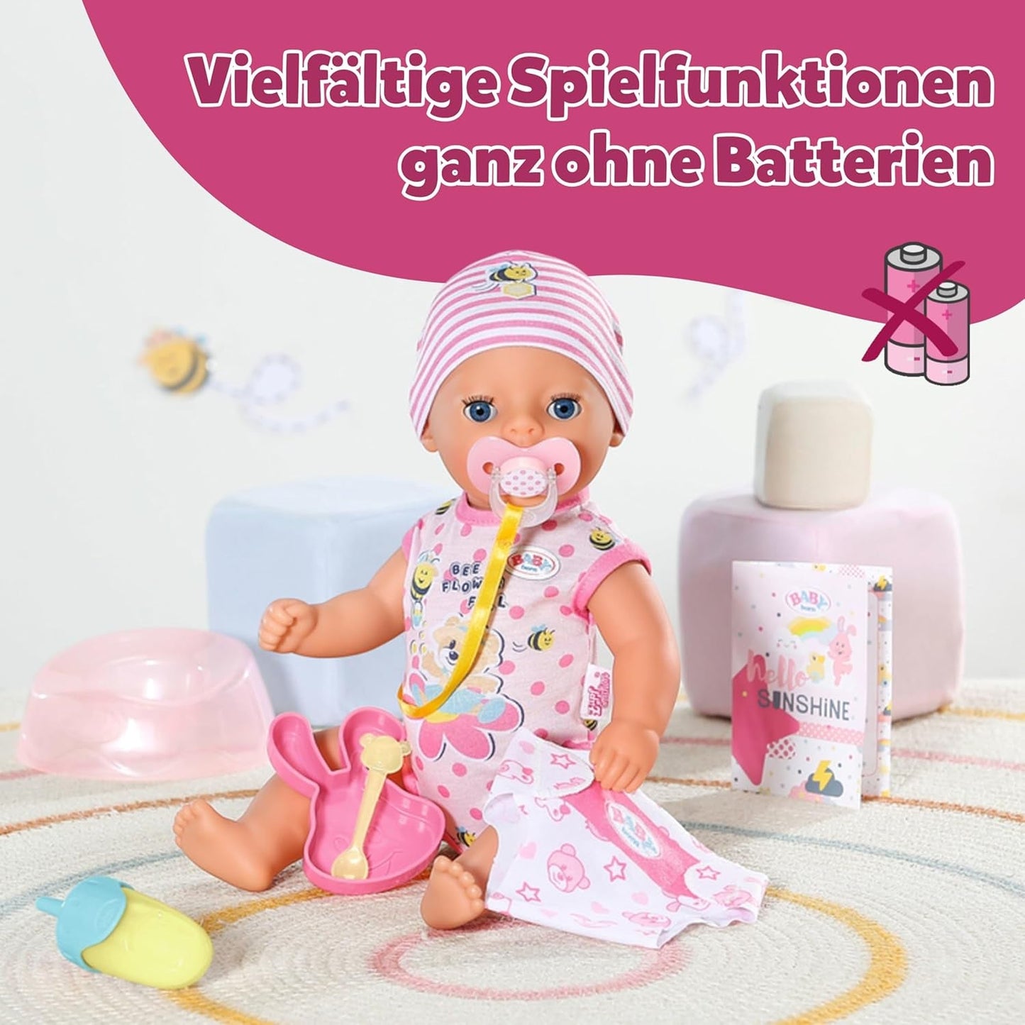 Baby Born Lena Babypuppe (Mädchen) – 36 cm – 7 Funktionen, inklusive Zubehör und Matratze – Funktioniert komplett ohne Batterien – Geeignet für Kleinkinder ab 1 Jahr