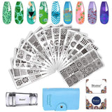 Biutee Nagelstempel-Set, 30-teilig, Nagelschablone, Nagelstempeln, Tiere, Blumen, Bilder, Nagelstempelplatte mit 2 Stempeln, 2 Schabern, Nageldesign-Zubehör, französischer Nagelstempel