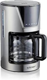 Cloer Filter-Espressomaschine für 6 Tassen, schonende Warmhaltefunktion, Glaskaraffe, Messlöffel, Wasserstandsanzeige, Anti-Tropf-System, automatische Abschaltung, Filtergröße 1x2, 550 W, Edelstahl