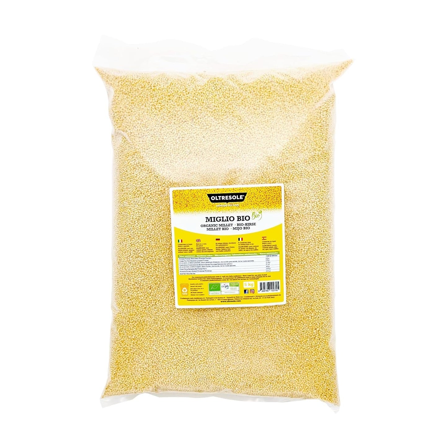 Bio-Hirse 1 kg, ballaststoff- und mineralstoffreiche Bio-Körner, gelbe Hirsekörner zum Verzehr, ideales Paket für die Familie