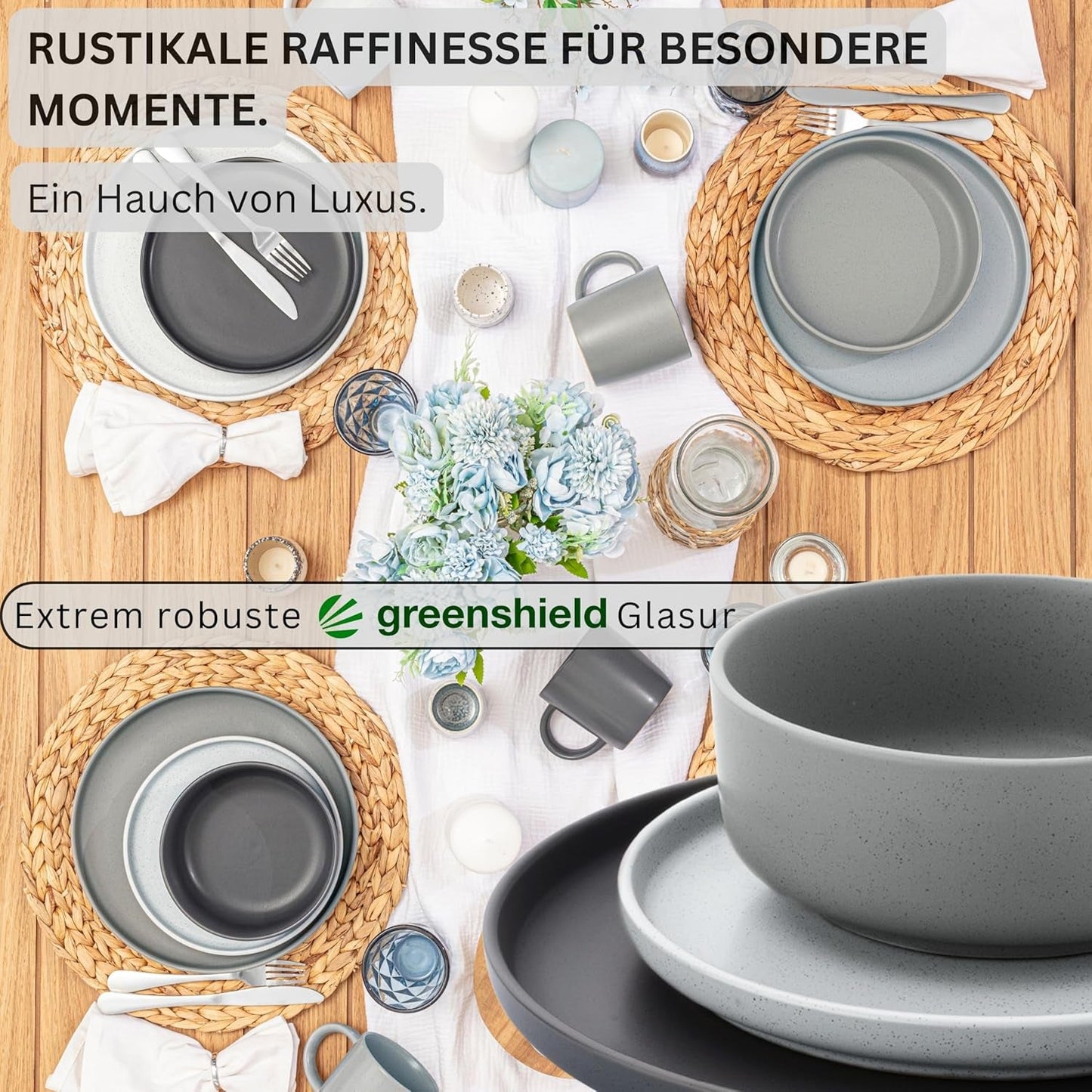 SÄNGER Leeds | 12-teiliges Steinzeug-Geschirrset, 4-Personen-Essteller-Set (4 Speiseteller, 4 Dessertteller, 4 Schüsseln), farbenfrohes, kratzfestes Geschirr | DIE VALUE-KOLLEKTION