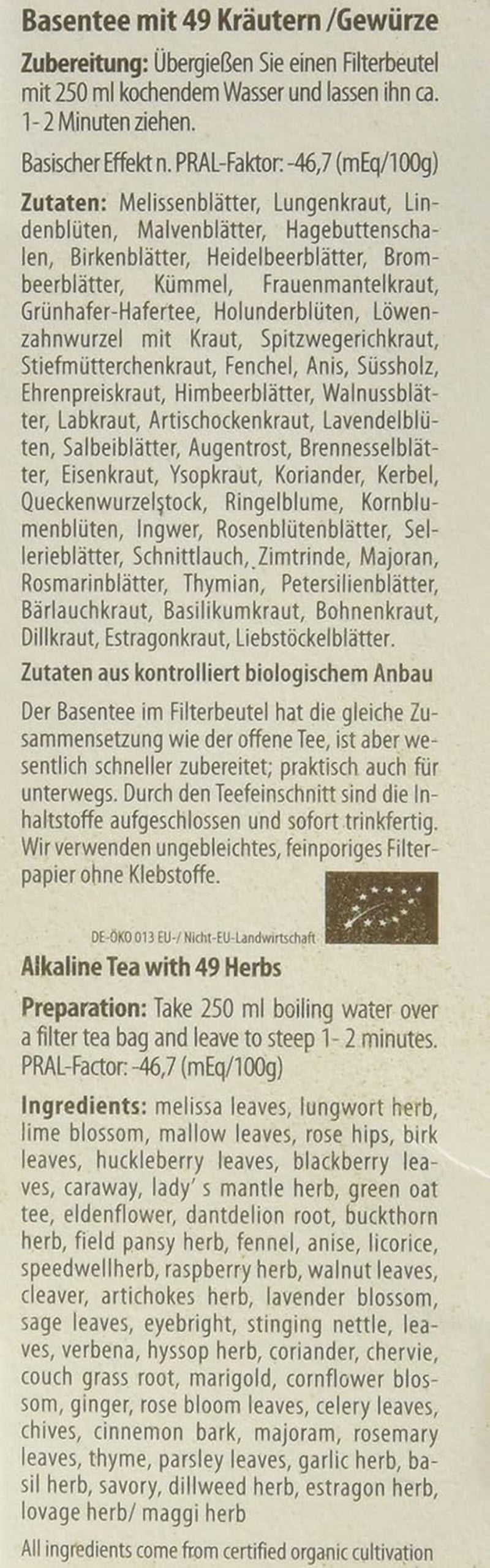 Droste-Laux Basischer Tee mit 49 Kräutern, 25 Stück (Kräutertee, Filterbeutel, Fasten- oder Diättee) 120501