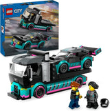 LEGO City Autotransporter mit Rennwagen, Spielzeug-LKW mit verstellbarer Laderampe und Rennwagen, Bauset mit 2 Minifiguren, Rennfahrer und LKW-Fahrer, für Kinder ab 6 Jahren 60406 Bausätze Besuchen Sie den LEGO-Store Single