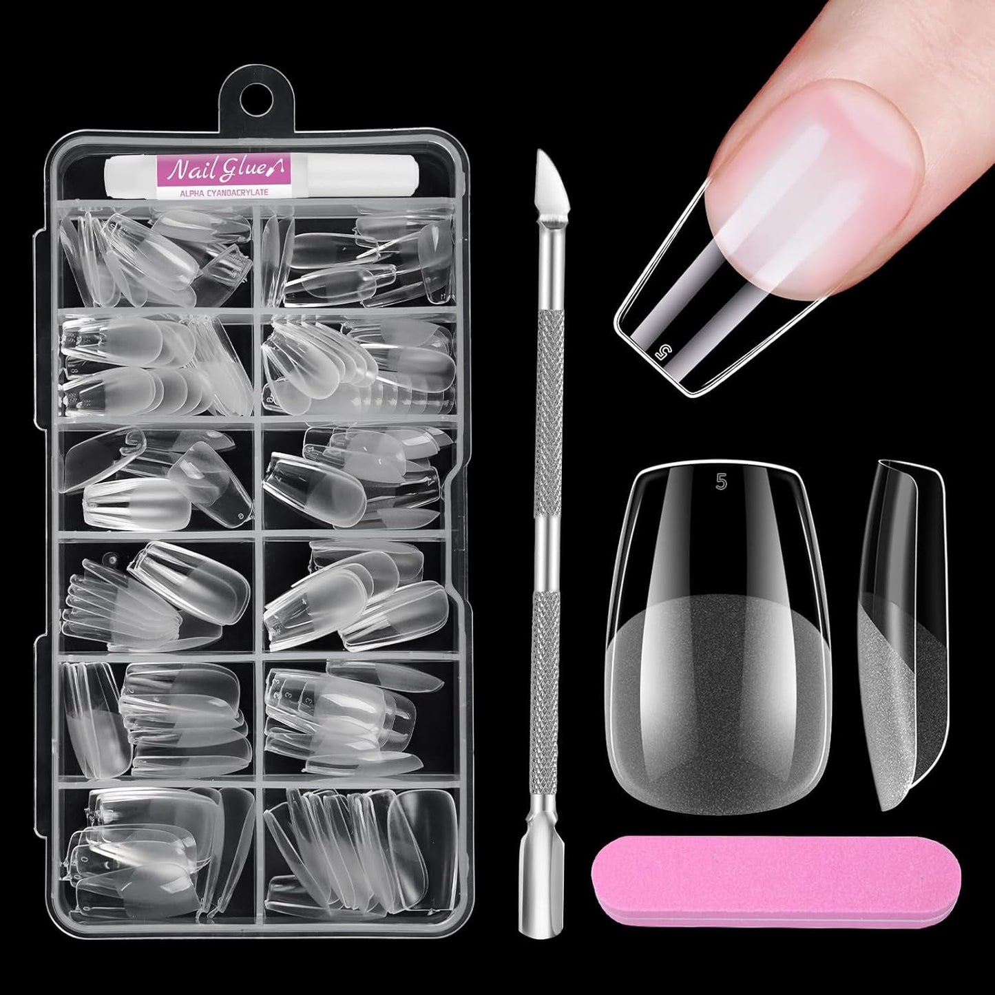 Vollständige Abdeckung für kurze Nägel, 120 Stück, 12 Größen, kurze Nagelspitzen für Gelnägel, zum Aufkleben auf künstliche Nägel, zum Aufkleben auf Nagelfeilen-Set, Nagelpolierer, Nagelhautschieber
