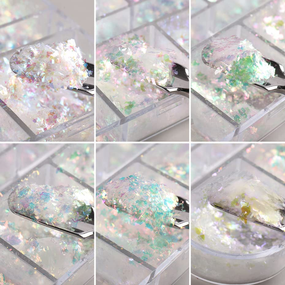 JMEOWIO Nagelglitter 12 Gitter Aurora Nail Art Dekoration Zubehör Nageldesign