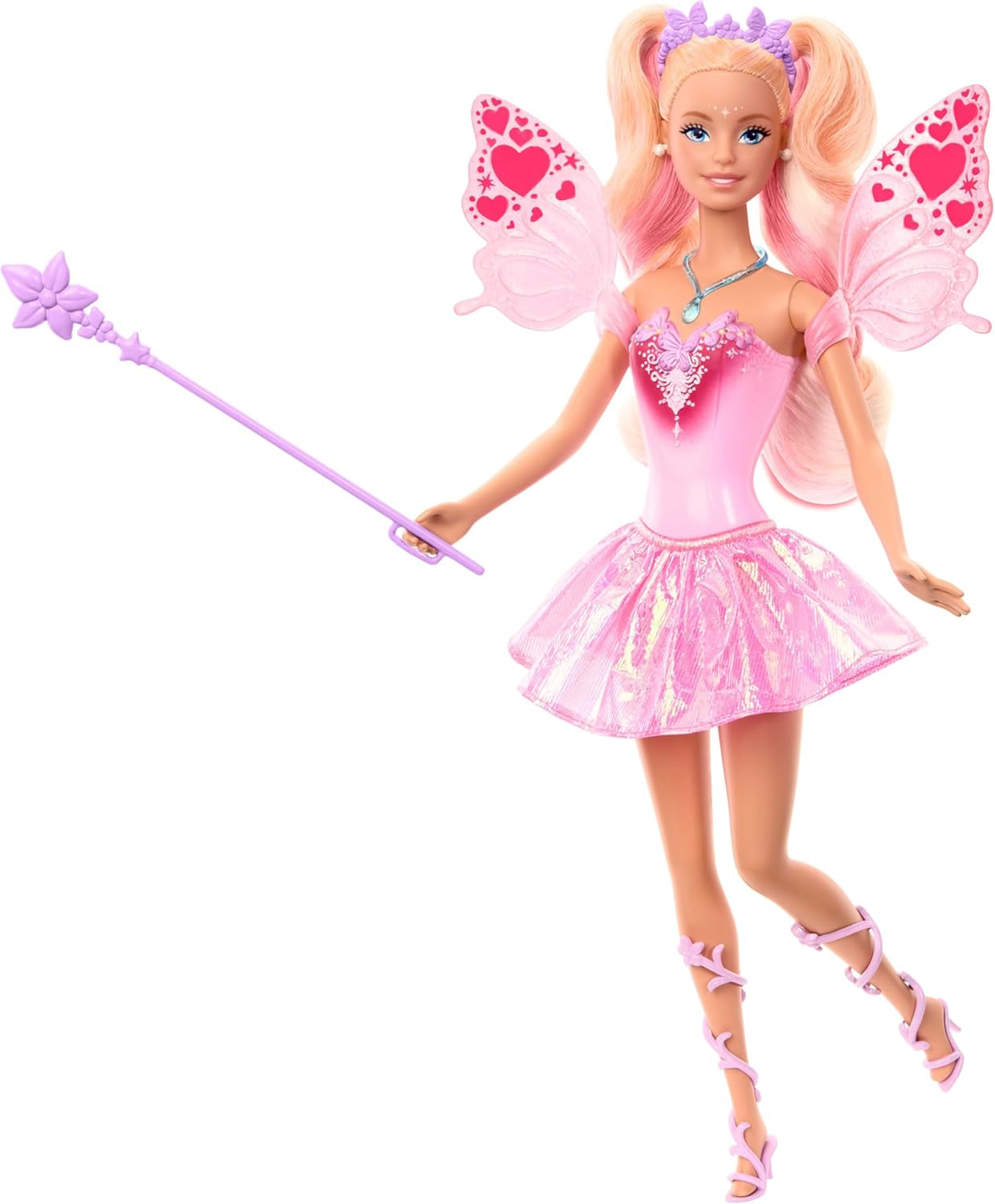 Mattel Barbie-Puppe Fee mit Spielzeugstab und Modeaccessoires, fantastisches Thema mit Flügeln und Farbwechsel-Outfit, JCP76, [Mehrfarbig] Naty Shop Dolls Standardtitel
