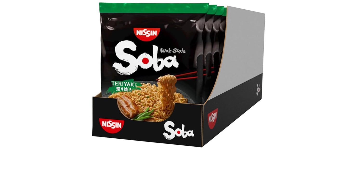 Nissin Bag Soba-Nudeln – klassische japanische Instant-Nudeln im 9er-Pack im Wok-Stil mit Yakisoba-Sauce, schnell zubereitetes asiatisches Essen (9 x 109 g)