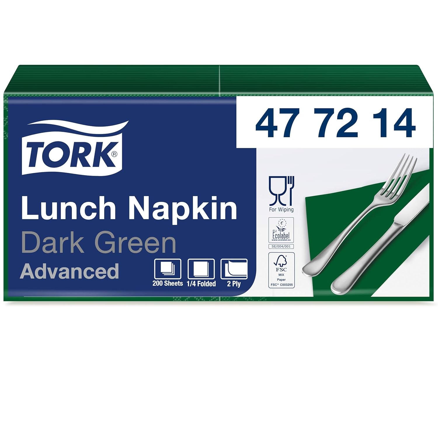 Tork 477840 Limetten-Lunchservietten / 2-lagige Servietten für kleine Mahlzeiten oder Snacks / Erweiterte Qualität / 10 x 200 (2000) Papierservietten / 32,6 x 33 cm (L x B) / 1/4-Faltung