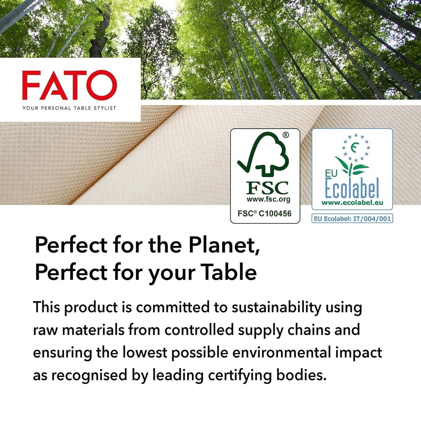 Fato – Natürliche 4-fach gefaltete Einweg-Papierservietten, umweltfreundlich, 40 Stück, Größe 38 x 38, 2-lagig, 100 % Recyclingpapier