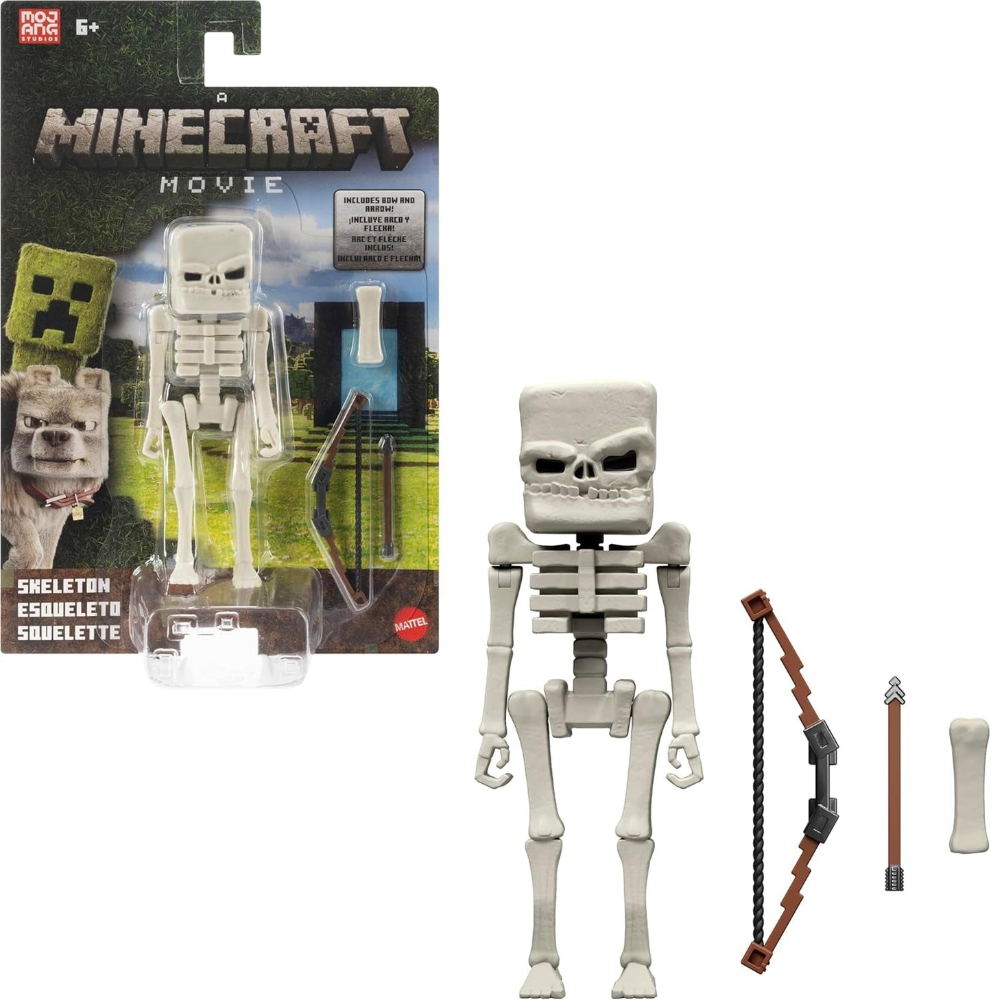 Mattel Minecraft Story-Set mit 4 Actionfiguren und 3 Zubehörteilen. Encounters In The Overworld Set, vom Minecraft-Film inspiriertes Sammelspielzeug JFR70 Actionfiguren Naty Shop Skelett