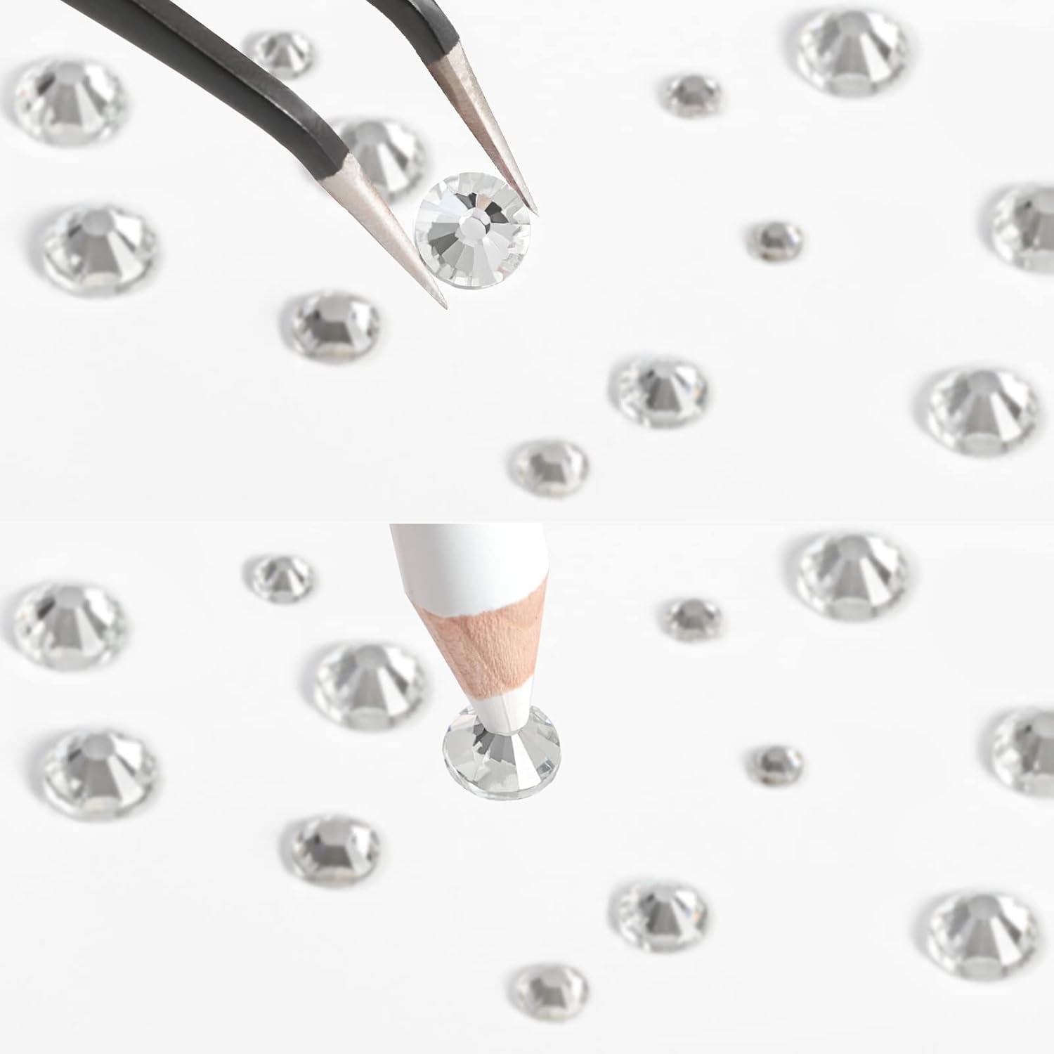 Beadsland 2500 Stück Glas Nailart Strasssteine ​​​​Kristall Flatback Edelsteine ​​​​Runde, ​​Für Handwerk Gemischt 8 Größen SS4 ~ SS30 Mit Picking Pinzette Und Stift (Kristall Weiß)