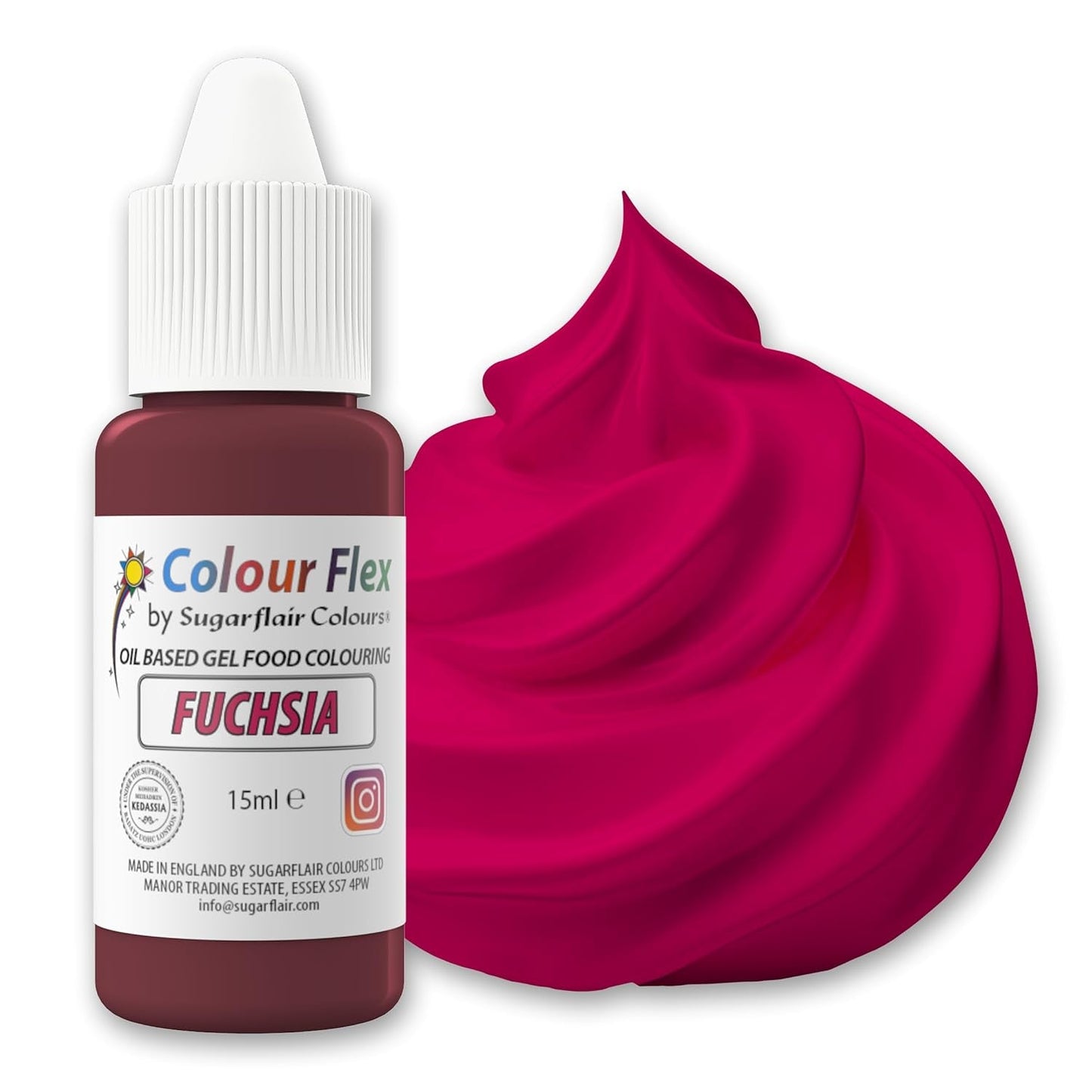 Sugarflair Colourflex Fuchsia Lebensmittelfarbe auf Ölbasis, hochkonzentrierte flüssige Lebensmittelfarbe, Lebensmittelfarbe für Buttercreme, Schokolade, Teig, Fondant, Zuckerguss und mehr – 15 ml