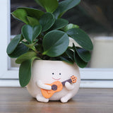 Blumentöpfe mit Smiley-Gesicht, niedlicher Harzkopf, Perlenkette, Blumentopf, einzigartige Gitarre, für drinnen und draußen, saftiger Blumentopf, Geschenkidee für Mama