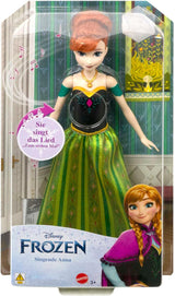Mattel Disney Frozen Singing Anna Doll – 30-Sekunden-Liedausschnitt, klassisches Schloss-Outfit, abnehmbarer weicher Rock, kämmbares Haar, für Kinder ab 3 Jahren, deutsche Version, HMG41