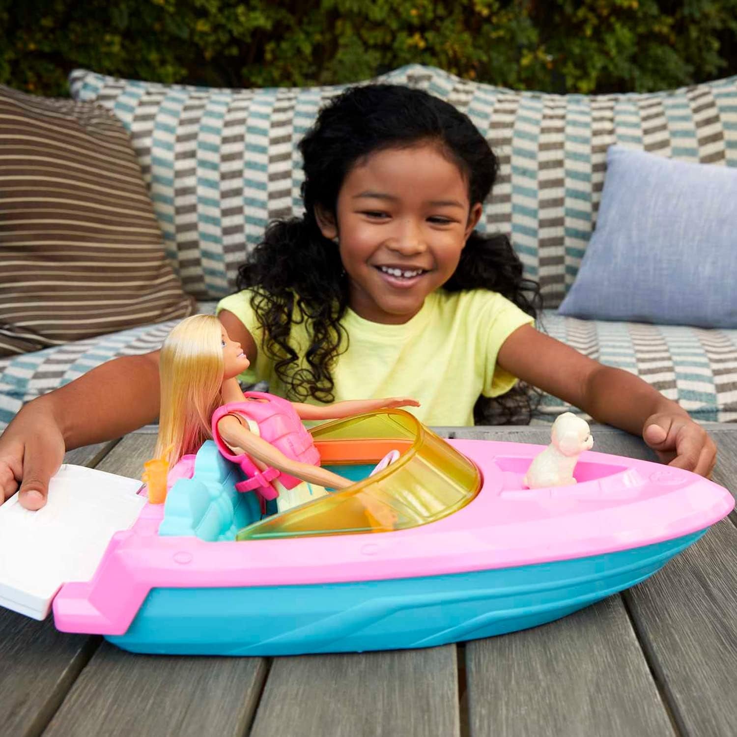 Barbie-Schnellboot-Set, Barbie-Puppe mit blonden Haaren, rosa Schwimmweste, Boot, Welpe, Zubehör, Geschenke für 3+, Grg30 Naty Shop Dolls
