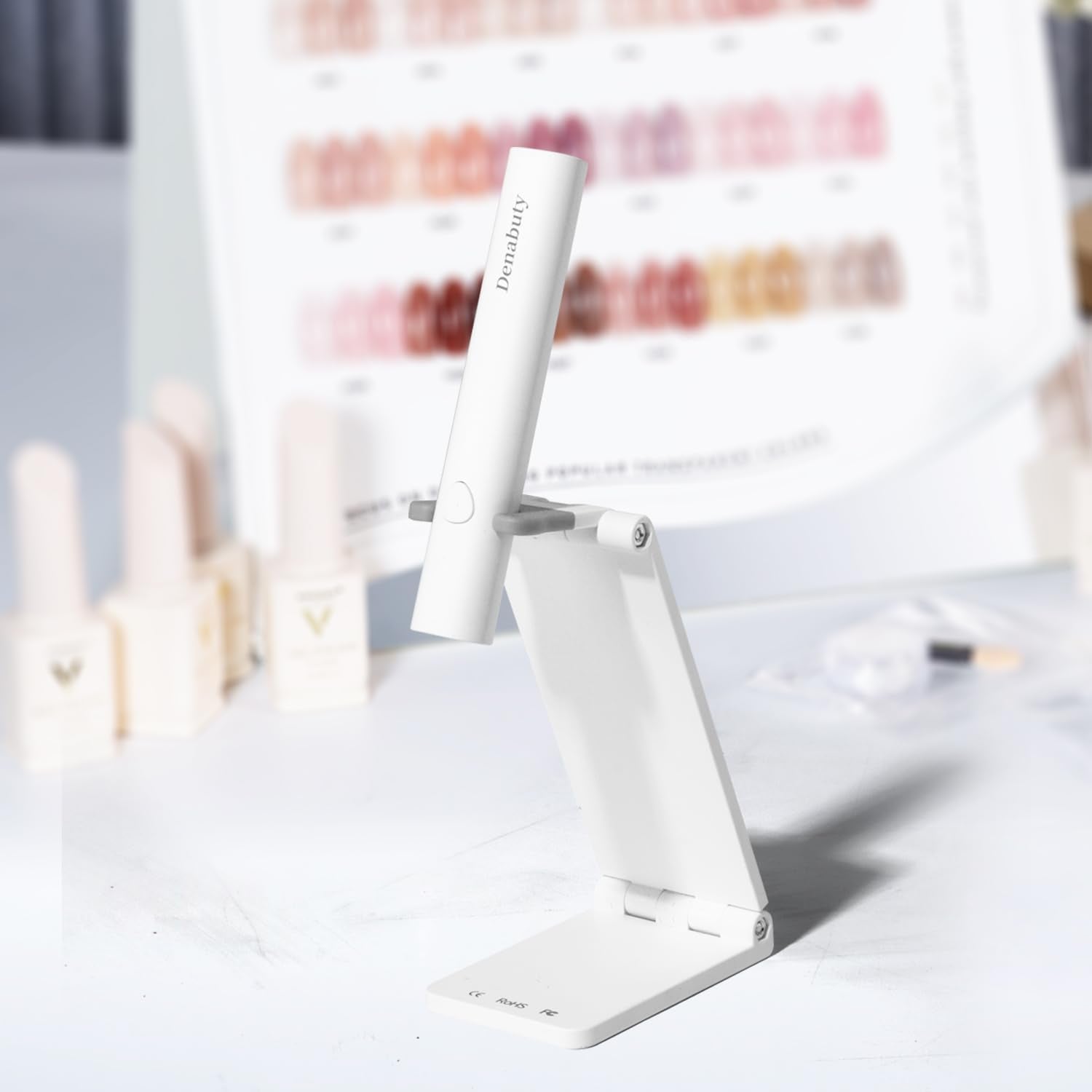 Denabuty UV-Lampe für Gel-Nagellack, Mini-U-V-LED-Lampe für Nagelersatz mit Ständer, tragbare kleine UV-Nagellampe für Gel-Nagellack, zum Aushärten von Nagelkleber und Nagelspitzen weiß