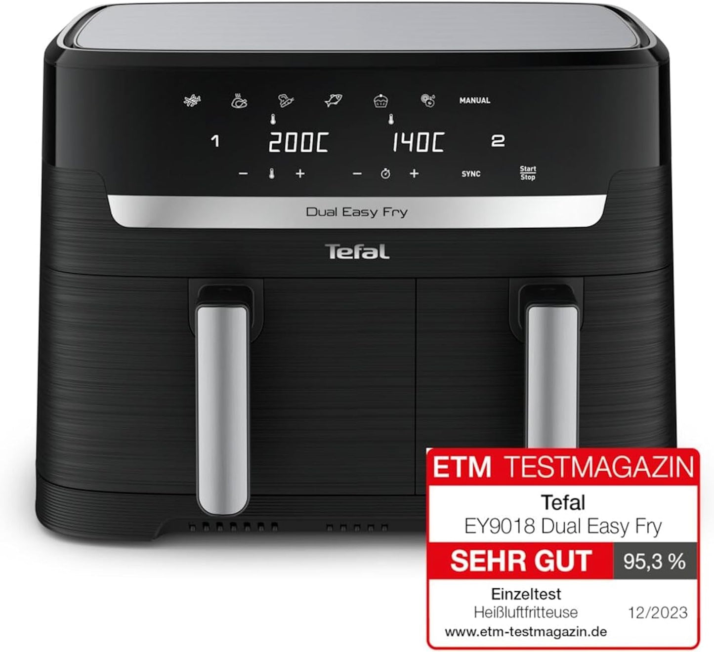 Tefal Dual Easy Fry Heißluftfritteuse mit zwei Kammern, 5,2/3,1 Liter Fassungsvermögen, zwei unabhängigen Schubladen, 7 Programmen Haushaltsgeräte Naty Shop