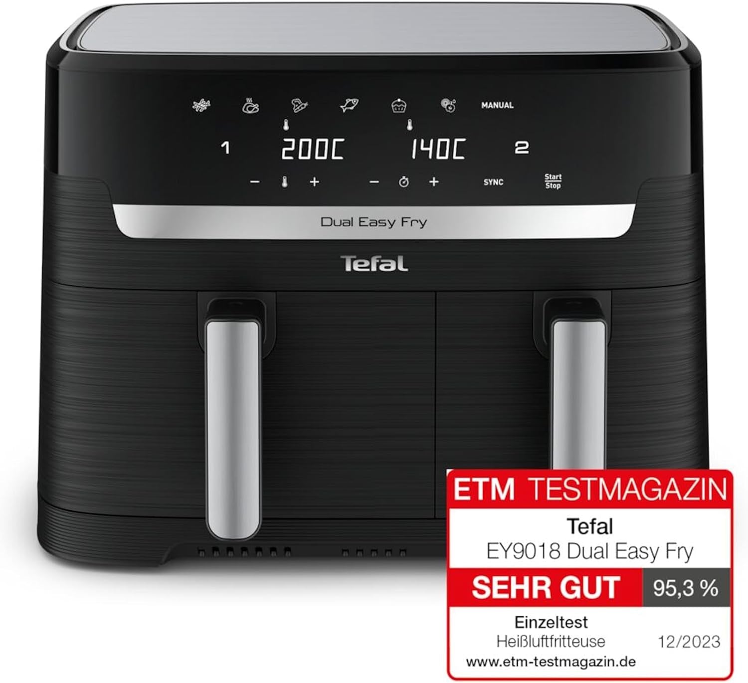 Tefal Dual Easy Fry Heißluftfritteuse mit zwei Kammern, 5,2/3,1 Liter Fassungsvermögen, zwei unabhängigen Schubladen, 7 Programmen Haushaltsgeräte Naty Shop