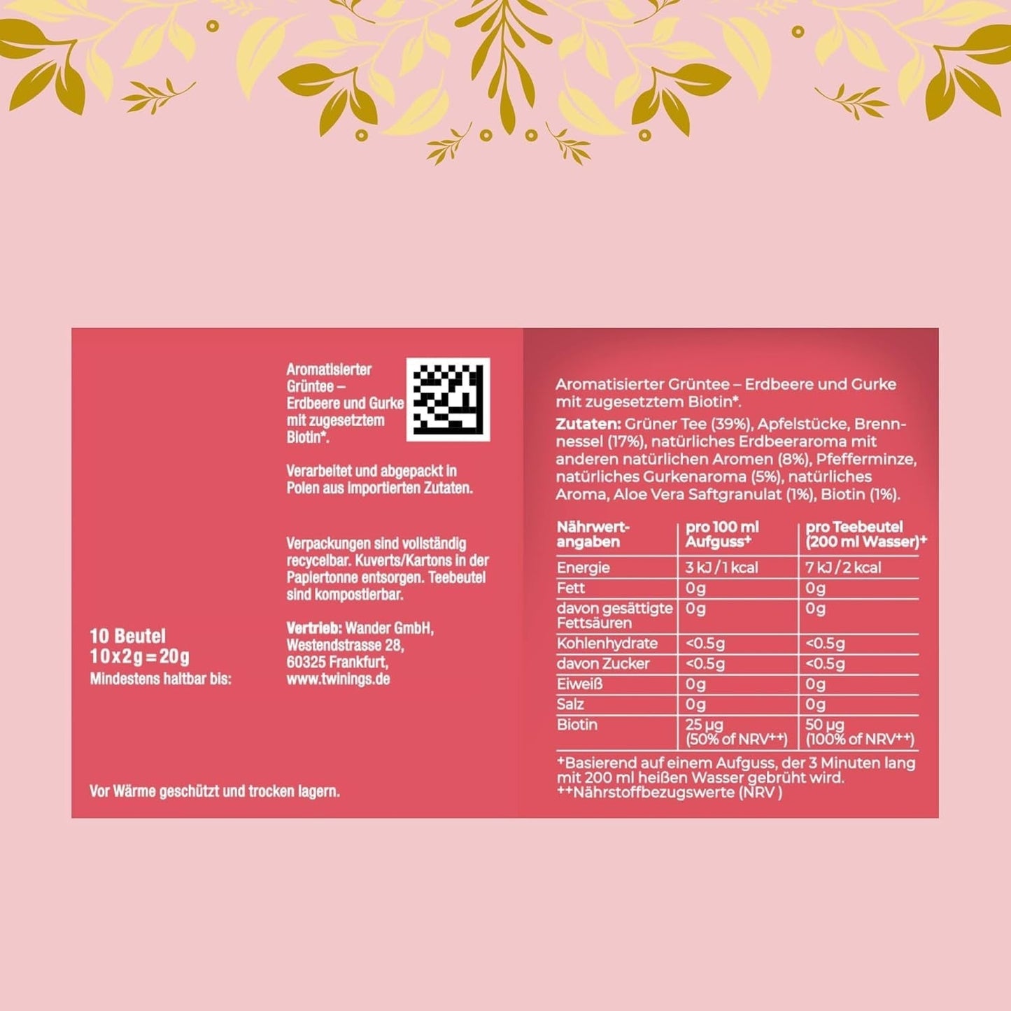 Twinings GLOW Aloe Vera & Brennnessel-Grüntee mit Biotin – Kräuterteemischung für natürliche Haut- und Haarpflege, 12er-Pack (je 10 Beutel)
