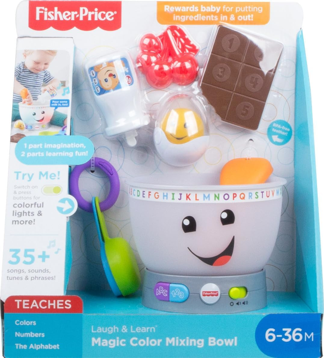 Fisher-Price Laugh & Learn Baby-Lernspielzeug, magische Farbrührschüssel mit Musik und Lichtern für 6 Monate+, GJW20 Babyspielzeug Naty Shop