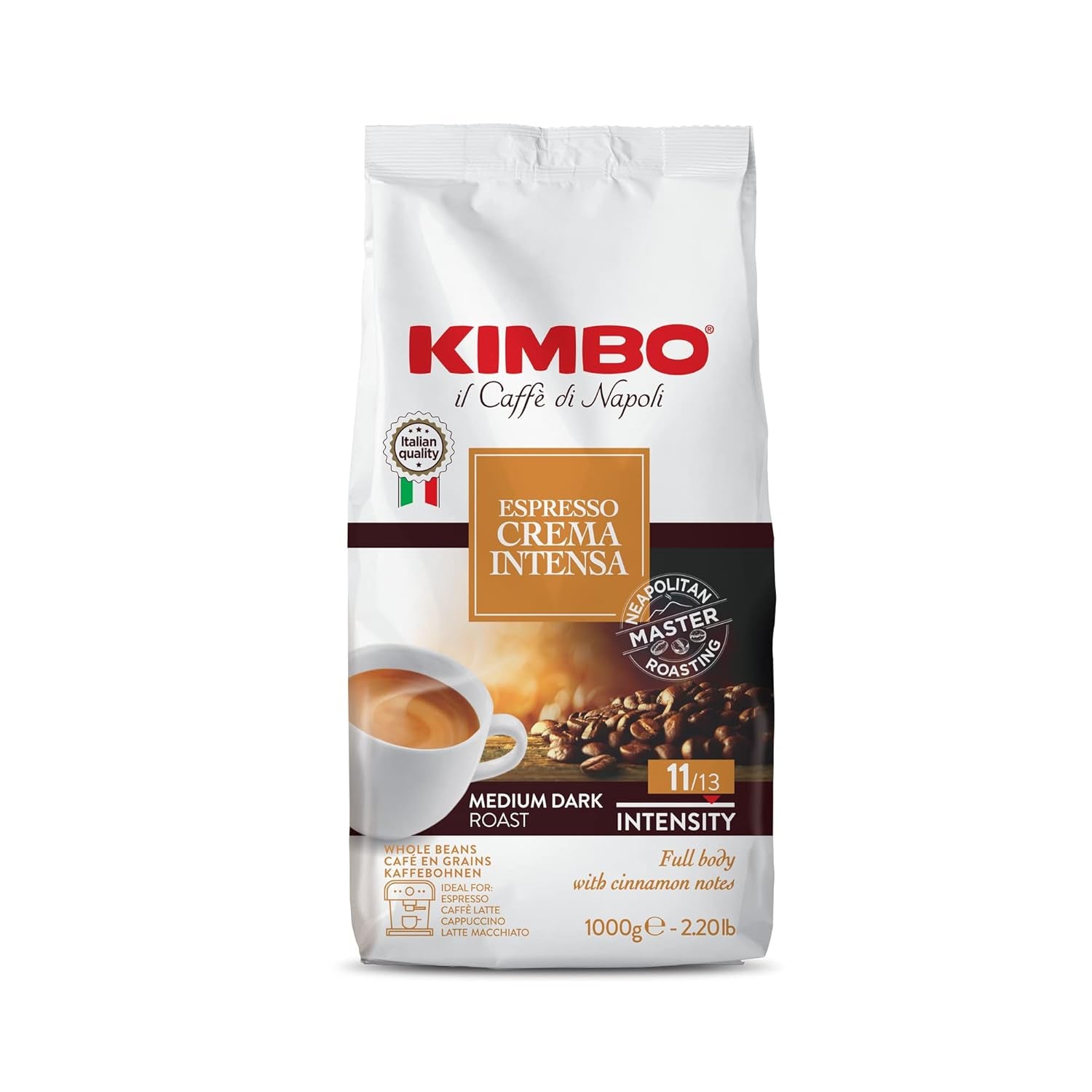 Espresso Crema Intesa, 6 Kaffeebohnen x 1 kg, vollmundige und intensive Mischung, Intensität 11/13, mittlere Röstung, 6 Packungen à 1 kg