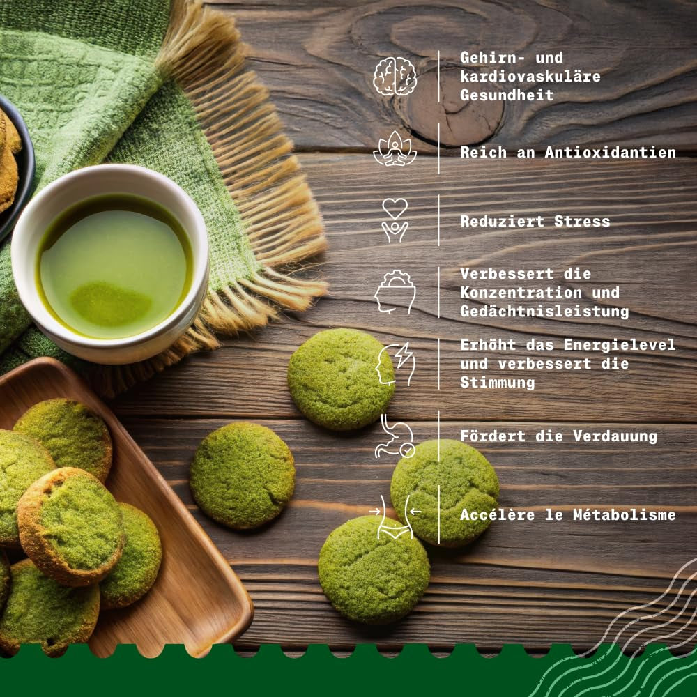 Naturalebio BIO Grüntee-Pulver 100 g. Zum Kochen und Backen. Original japanischer Matcha. Grüner Tee aus Japan, vegan, glutenfrei und gentechnikfrei. Natürliches Bio-Produkt.