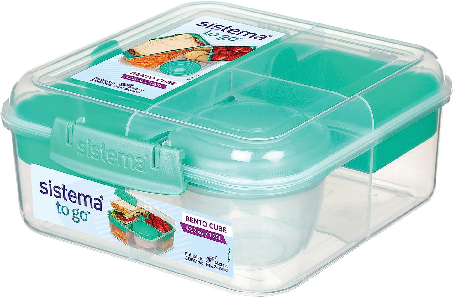 Bento Box TO GO Lunchbox-System mit Fächern | 1,25 L Lunchbox mit Joghurt-/Obstbehälter | für Kinder und Erwachsene l | BPA-frei Minty Teal [21685-8T], Mintgrün Frischhaltedosen Naty Shop Mintgrün 1,25 L