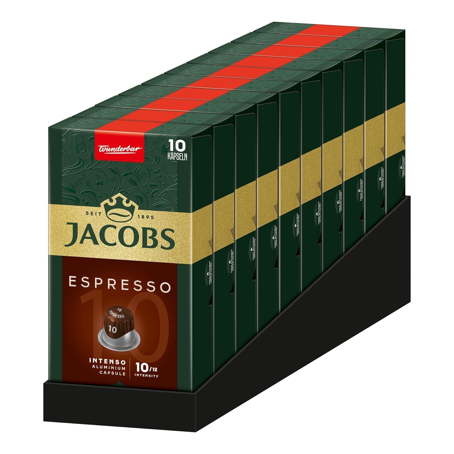 Jacobs Kaffeekapseln Espresso Intenso, Intensität 10/12, 10 x 10 Getränke, Nespresso* kompatible Kaffeekapseln, 100 Kapseln