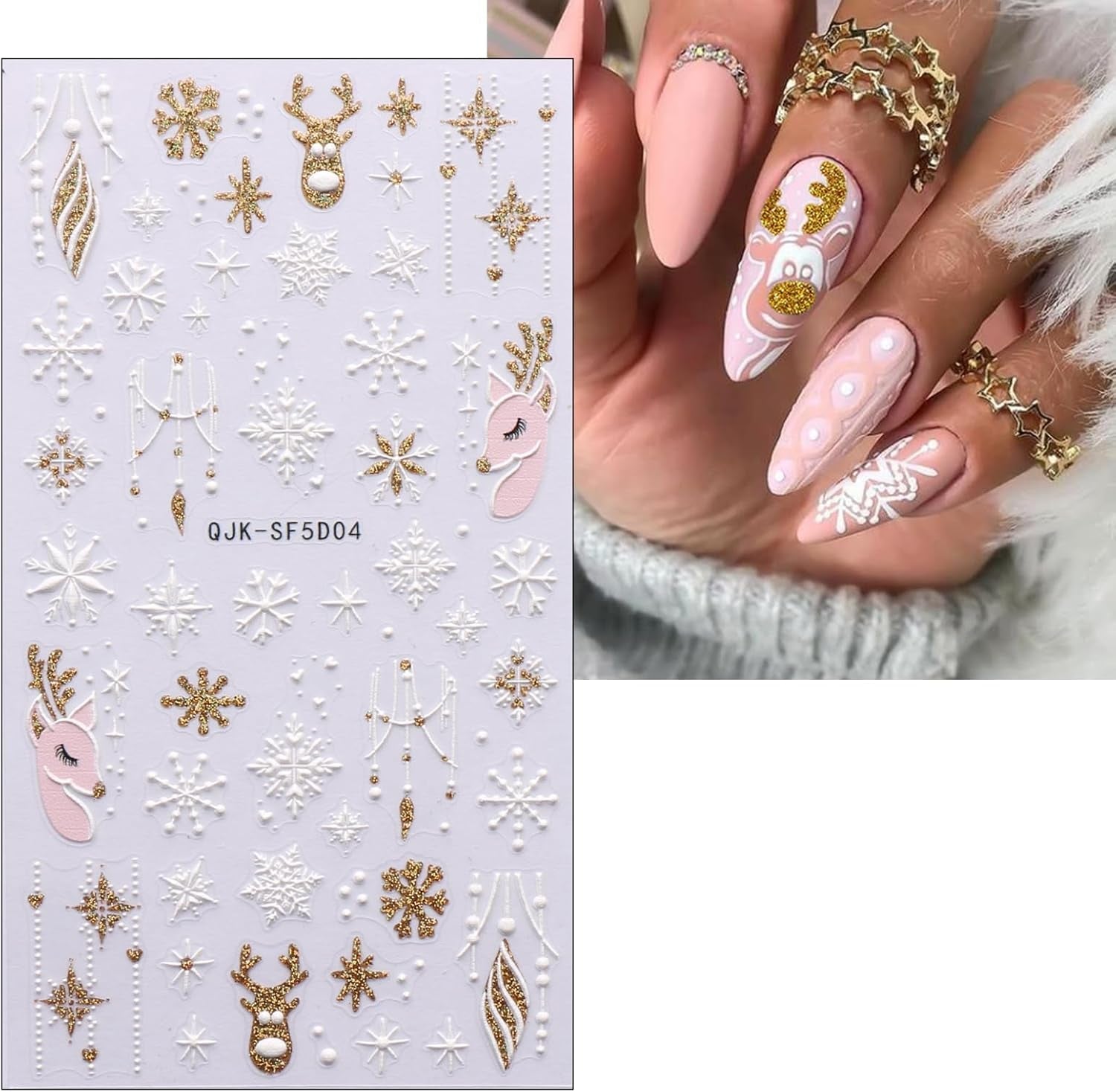 Weihnachts-3D-Nagelaufkleber, 4 Bögen, 5D-Nagelaufkleber, stereoskopische Nagelaufkleber, Dekorationen, Nageldesign-Zubehör