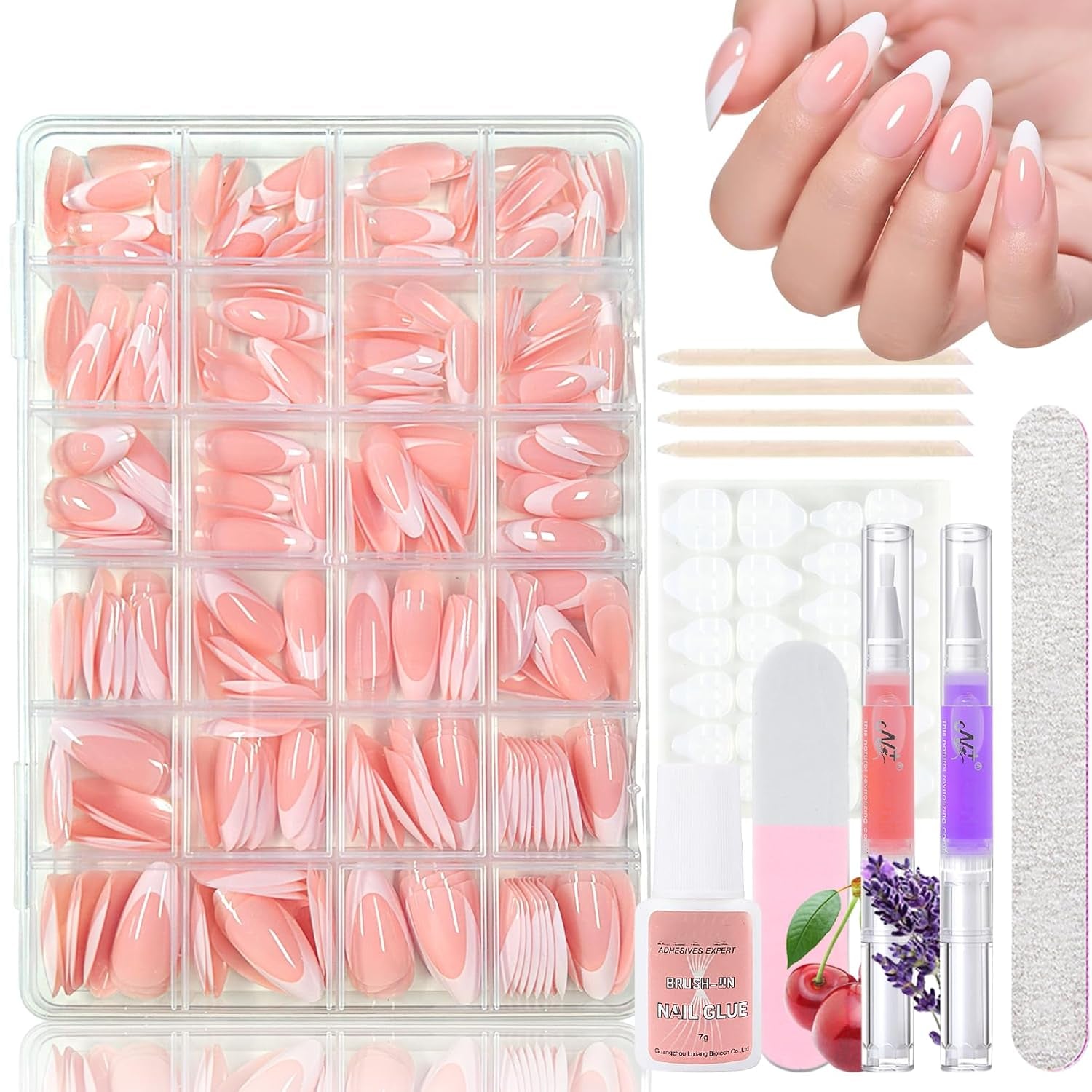 360-teiliges Ballerina-Kunstnägel-Set mit Farbverlauf, rosa-weißer Farbverlauf zum Aufkleben, künstliche Nägel mit 2 Nagelölstiften, mittlere künstliche Nägel im Ombré-Stil für Frauen zum Selbermachen