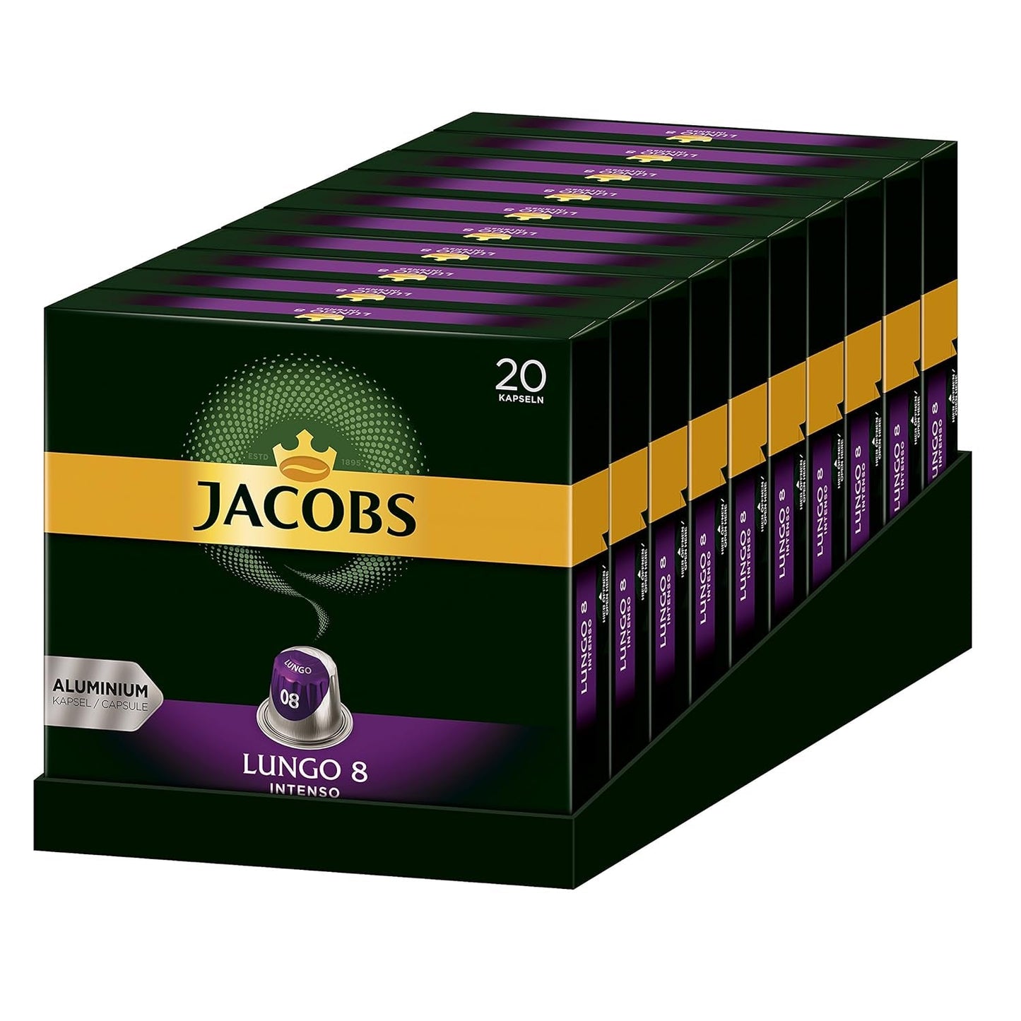 Kaffeekapseln Lungo Intenso, Intensität 8 von 12, 10 x 20 Getränke & Kaffeekapseln Krönung Crema, 200 Nespresso-kompatible Kapseln, 10er Pack, 10 x 20 Getränke, 1040 g