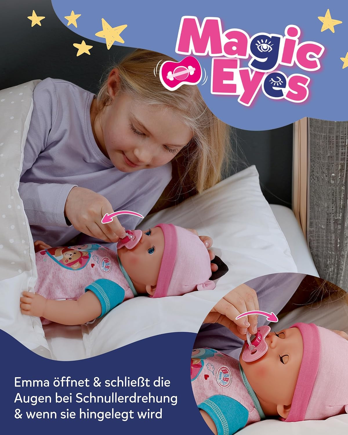 BABY Born Emma – Babypuppe 43 cm – 10 Funktionen inklusive Zubehör und Matratze – Funktioniert komplett ohne Batterien – Geeignet für Kinder ab 3 Jahren