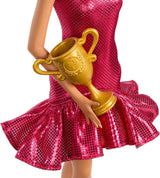 Barbie-Turniertänzerin-Puppe in rotem Rüschenkleid, Tanzschuhen, braunem Haar und Tanztrophäen-Zubehör, JFR09