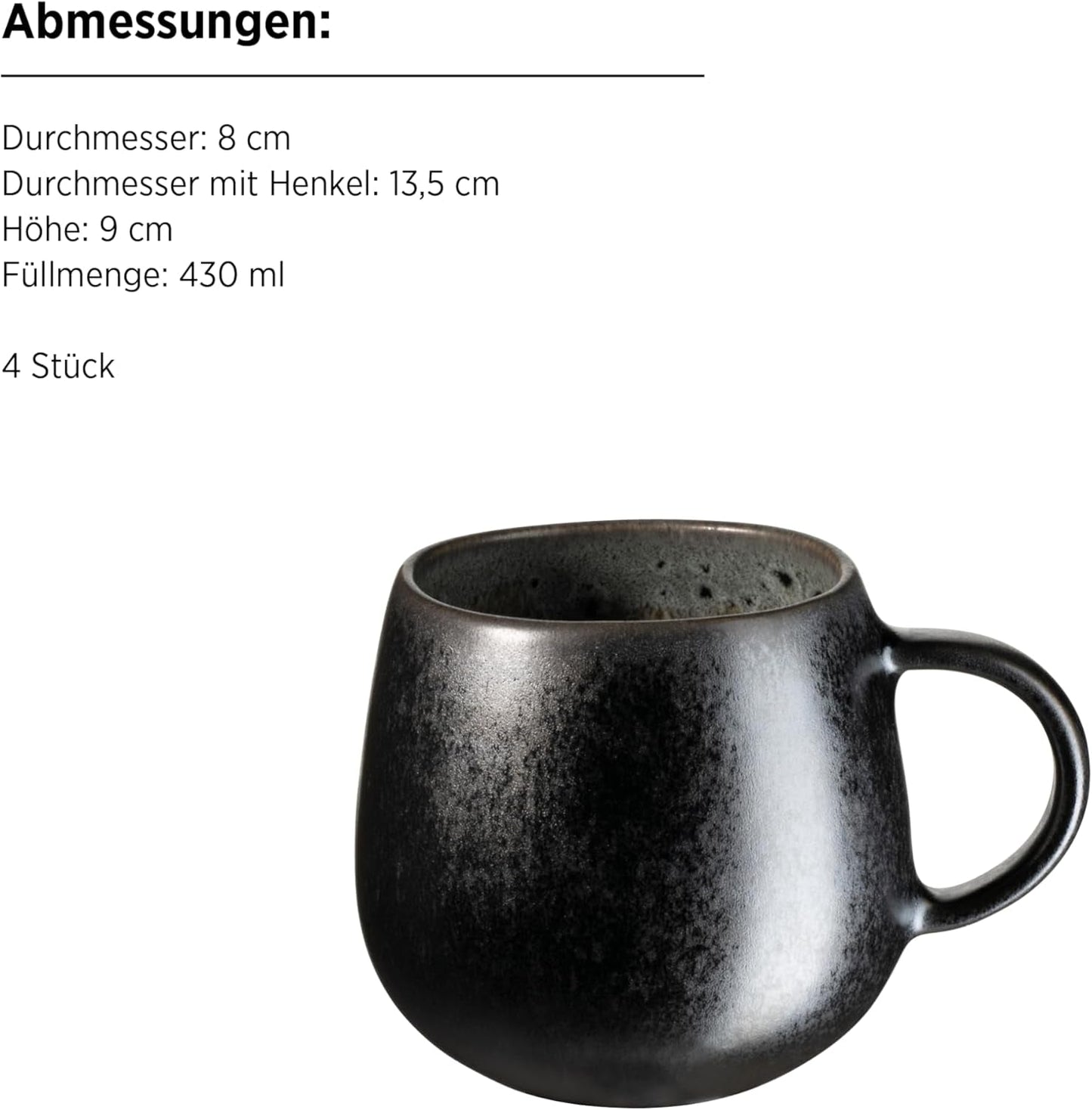 MÄSER Carellia 12-teiliges Frühstücksset – Keramik aus Portugal – reaktive Glasur – 4 Dessertteller 23 cm, 4 Schüsseln 15 cm, 4 Kaffeebecher 430 ml – spülmaschinen- und mikrowellengeeignet, grau