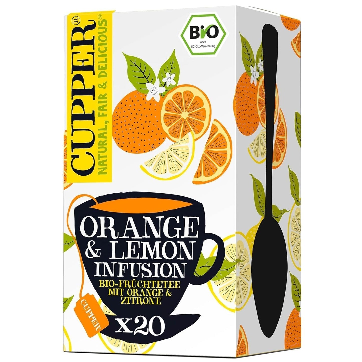 CUPPER Bio-Früchtetee „Orange & Lemon Infusion“, 20 ungebleichte Teebeutel, Bio, Fair Trade